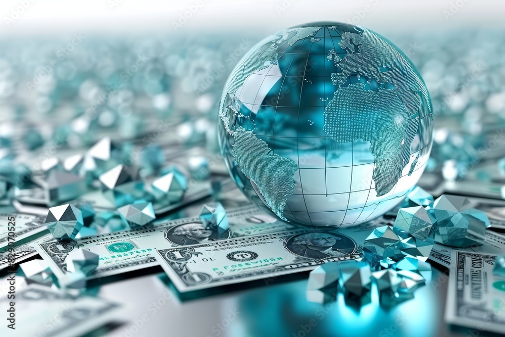 Aufkleber Digital representation of the world connected through a network of data and technology, highlighting the importance of global communication, Generative AI