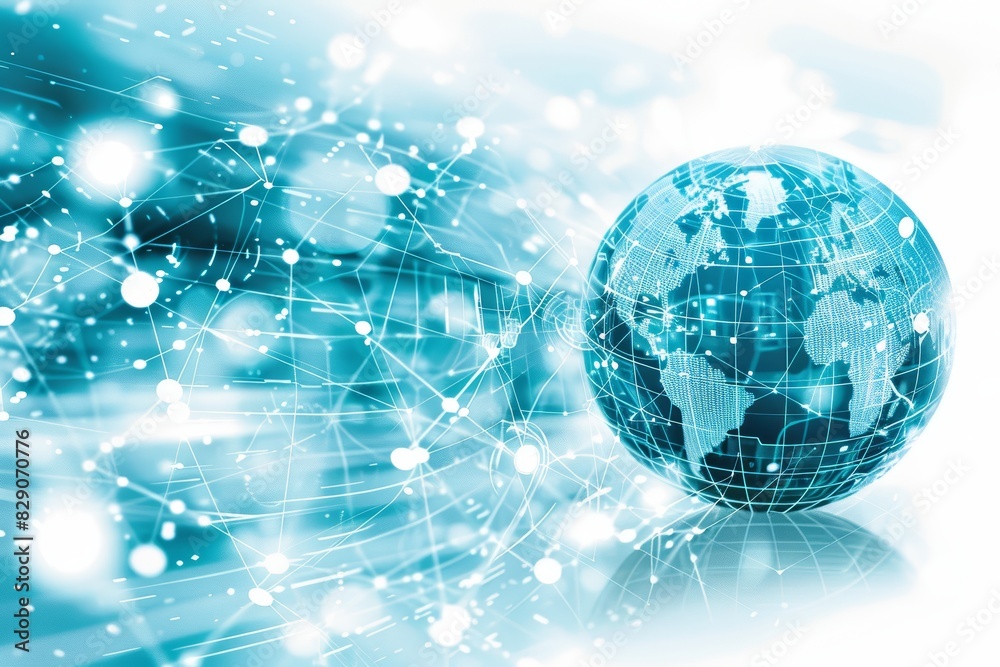 Poster Digital representation of the world connected through a network of data and technology, highlighting the importance of global communication, Generative AI