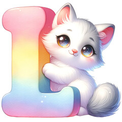Fototapeta premium Cute cat with alphabet L