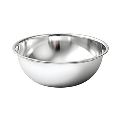 Empty stainless steel metal mixing bowl container isolated on transparent background