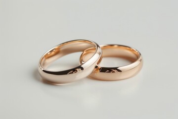 Golden wedding rings on a white background. Bride and Groom Rings