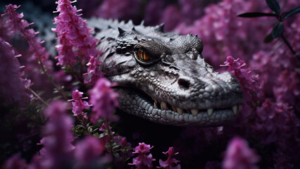 Mysterious Reptile Lurking in Blooming Lavender Field

