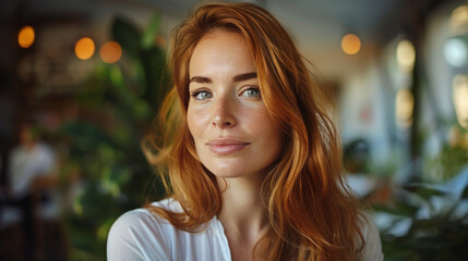 Digital influencer woman posing a portrait on social media, with soft and natural makeup