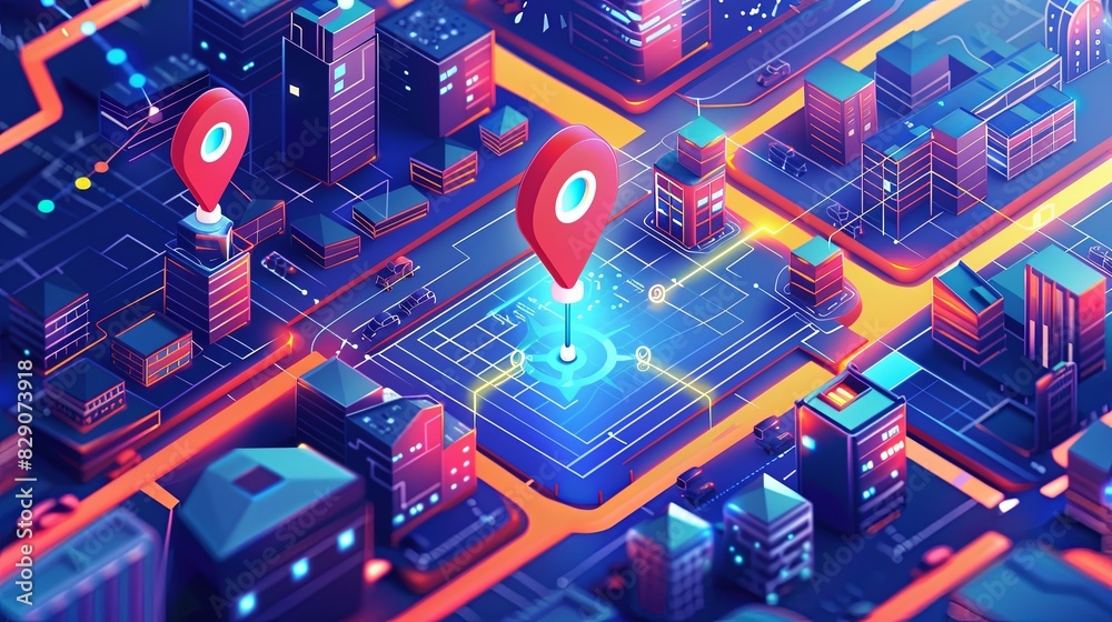 Fototapete a map with a red marker pinpointing a location in the bustling city center. generative ai