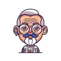 A cartoonish drawing of a man with glasses and a mustache