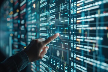 Fototapeta premium Technical expert analyzing server hardware in a data center, epitomizing hands-on management in digital infrastructure.