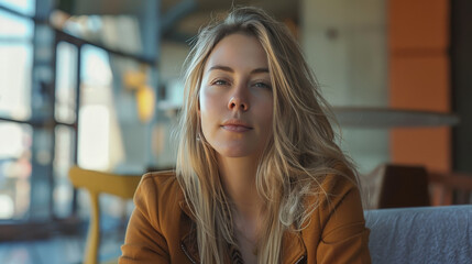 Fototapeta premium Digital influencer woman posing a portrait on social media, with soft and natural makeup