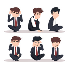 Fototapeta premium a series of pictures of a man in a suit and tie sitting on the floor.