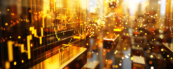 Golden cityscape with glowing finance graph overlay