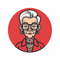 A woman with tattoos and glasses is shown in a red circle
