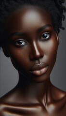 a beautiful dark skinned woman with bright makeup, wearing black