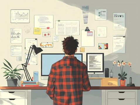 Imagine a flat design of a UXUI designer integrating user feedback into designs