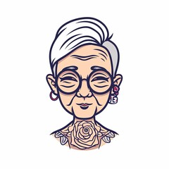 A woman with glasses and a rose tattoo on her neck