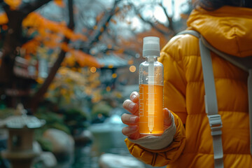 A person with a food allergy carrying an epinephrine auto-injector to manage severe allergic reactions. Concept of allergic reaction and emergency medication. Generative Ai.