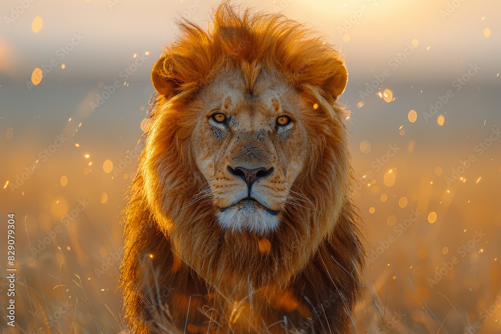 Sticker A majestic lion roaming the savanna, embodying strength and grace in its natural habitat. Concept of wildlife conservation and ecosystem balance. Generative Ai.