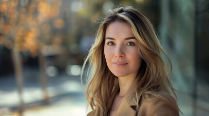 Obraz premium Digital influencer woman posing a portrait on social media, with soft and natural makeup