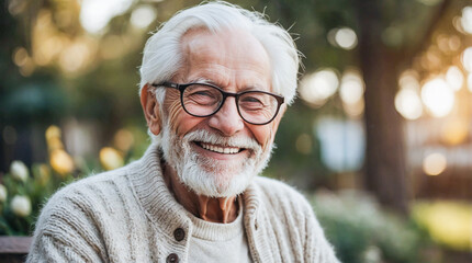 An elderly gentleman with glasses and a cozy sweater, exuding a sense of intellect and warmth
