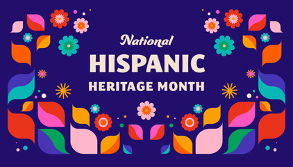 National hispanic heritage month celebration. Background, banner and card with flowers. Geometric colorful concept design floral pattern