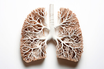 Illustration of human lungs in the form of tree roots or branches on a white background.