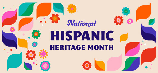 National hispanic heritage month celebration. Background, banner and card with flowers. Geometric colorful concept design floral pattern