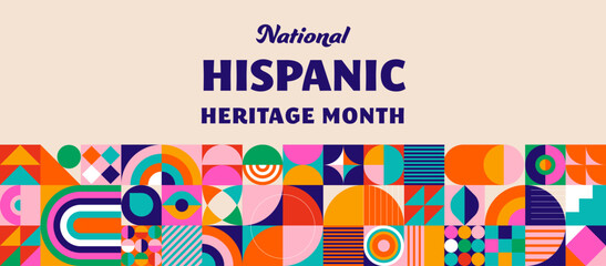 National hispanic heritage month celebration. Background, banner and card with flowers. Geometric colorful concept design floral pattern
