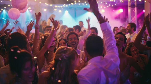 people dancing and celebrating wedding party.