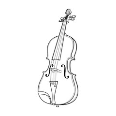 a black and white drawing of a violin with a bow on it