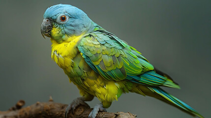 adult male Raiatea Parakeet Cyanoramphus ulietanus with green and blue plumage extinct native to French Polynesia Oceania