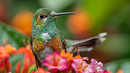 adult male Rufoustailed Hummingbird Amazilia tzacatl with green and rufous plumage found in Costa Rica Central America