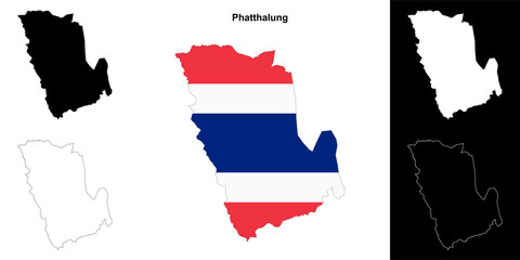 Phatthalung province outline map set