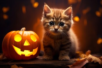 Halloween Kitten by Jack-o’-Lantern