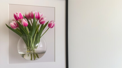 Minimalistic Tulip Arrangement in a White Frame