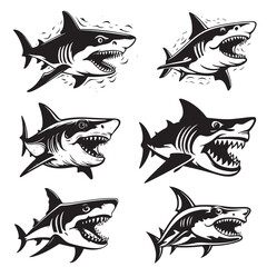 Shark Vector Stencil Set