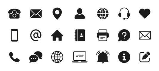 Contact us icon. Web icons set , home, call, email, address, location, globe, fax, message, envelope, mobile, telephone, support, website, icon. contact information icon. Business card icon set