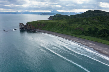 Khalaktyrsky beach with black sand on Kamchatka peninsula, Russia, Pacific ocean