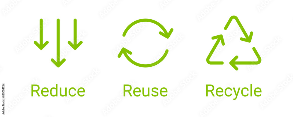 Poster Reduce, reuse, recycle icon set. Arrows symbol , triangle recycling arrows icon. arrow sync rotation outline icons. vector editable stroke