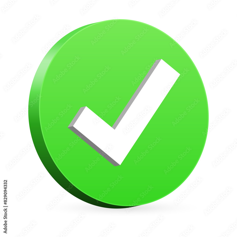 Aufkleber 3d check mark icon . check box icon with correct, accept checkmark icons green tick box, check list circle frame - 3d checkbox symbol sign