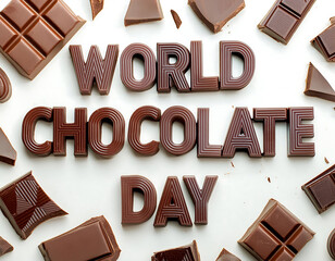 A poster for world chocolate day with chocolates in the background