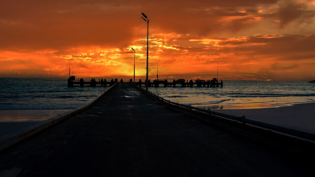 Silhouette of a jetty at sunset, Lancelin, Western Australia, Australia