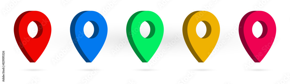 Poster 3d location map pointer icon, place pin marker sign - isometric red gps map pointers in red frame, destination symbols in 3d. red location icon
