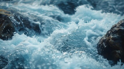 Thrilling kayaking expedition through whitewater rapids, with kayakers navigating the turbulent waves and rugged terrain