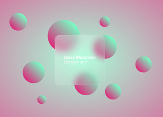 glassmorphism background banner with transparent glass frame template . Realistic Frosted glass morphism effect with blurred abstract gradient circle shapes. Vector illustration