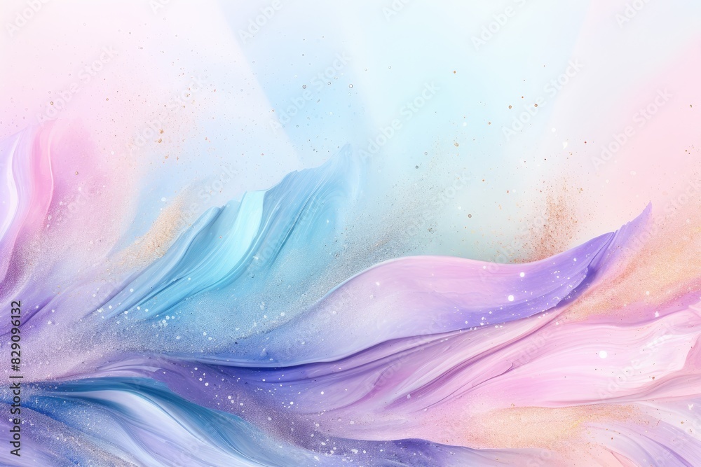 Poster Soft pastel color background with glitter and wavy shape with blank text space, sparkle and pastel background