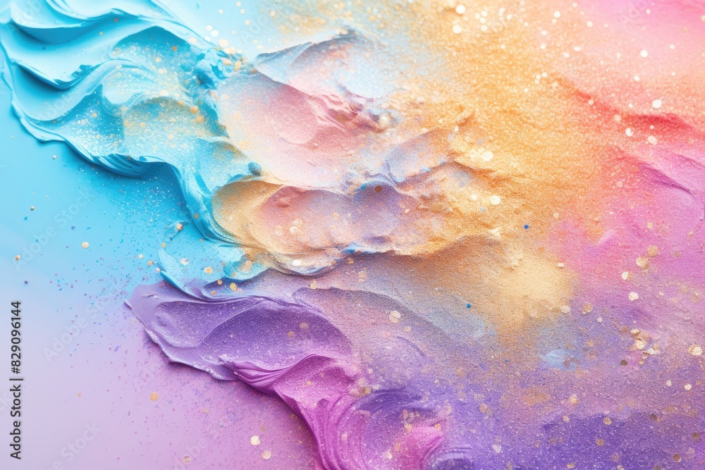 Poster Soft pastel color background with glitter and wavy shape with blank text space, sparkle and pastel background
