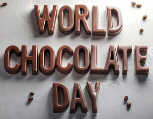 A poster for world chocolate day with chocolates in the background