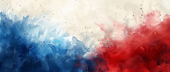 Abstract watercolor background with splashes in white red and blue colors of American or French flag
