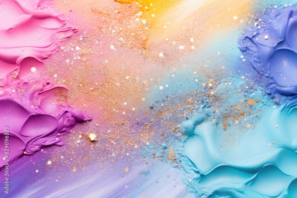 Poster Soft pastel color background with glitter and wavy shape with blank text space, sparkle and pastel background