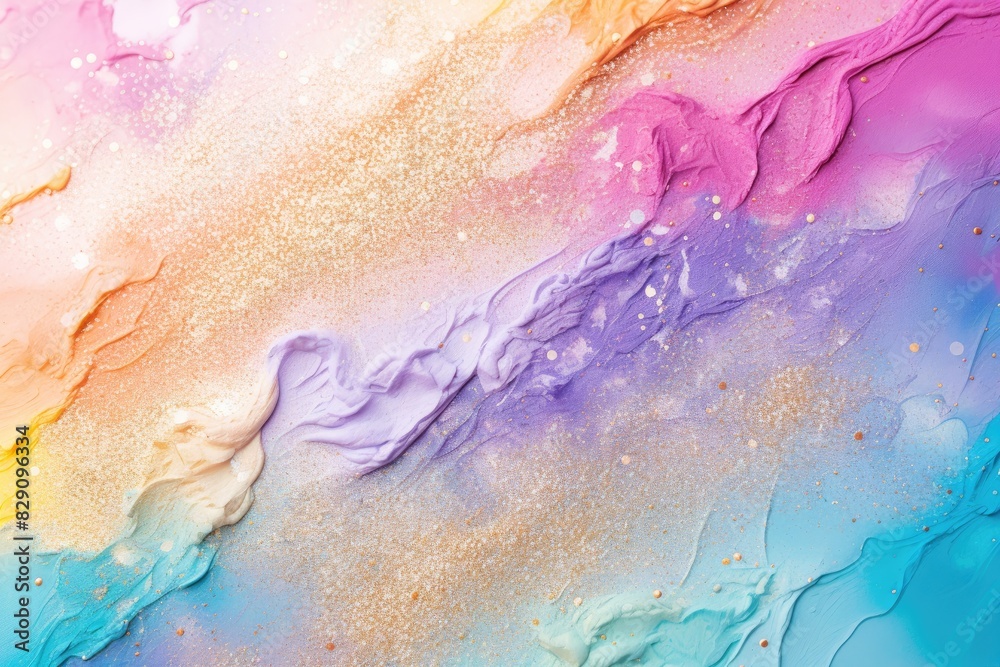 Poster Soft pastel color background with glitter and wavy shape with blank text space, sparkle and pastel background