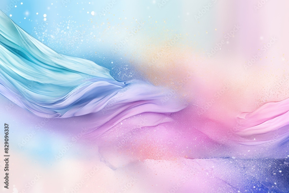 Poster soft pastel color background with glitter and wavy shape with blank text space, sparkle and pastel b