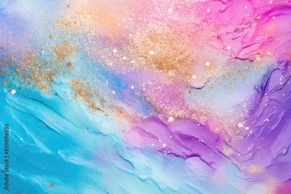 Poster Soft pastel color background with glitter and wavy shape with blank text space, sparkle and pastel background